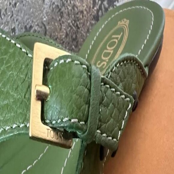 *NIB* TOD'S* ANTILLE GREEN LEATHER SLIP ON THONG SANDAL size 9 / 39 - Picture 6 of 6